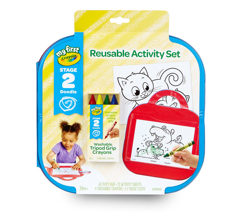 Crayola My First Dry Erase Activity Mat Art Gift for Toddlers /& Preschool Kids 2 /& Up Activity Sheets /& E-Z Erase Cloth Portable Folding Mat Washable Triangular Guided Grip Dry Erase Crayons
